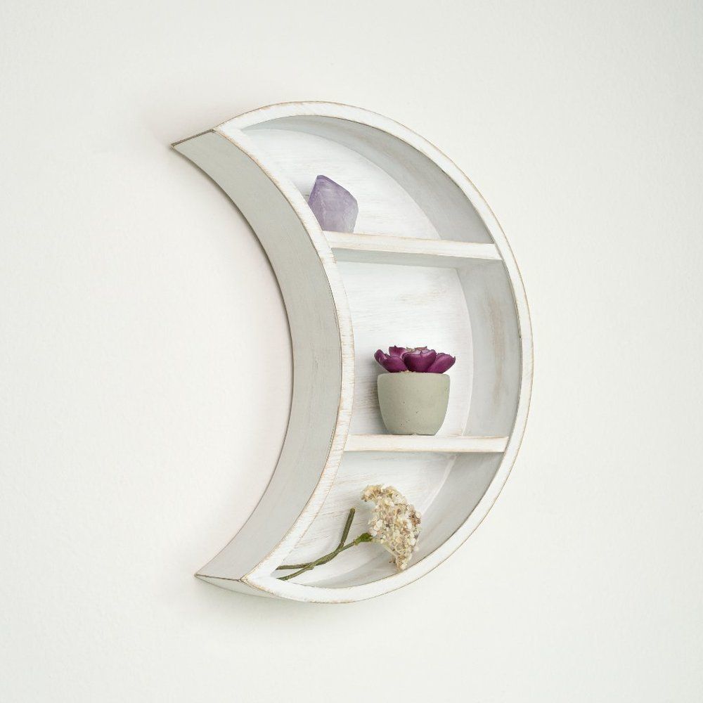 Moon Shelf Crystal Holder White - Nursery Shelf Wall Decor - Moon and st…